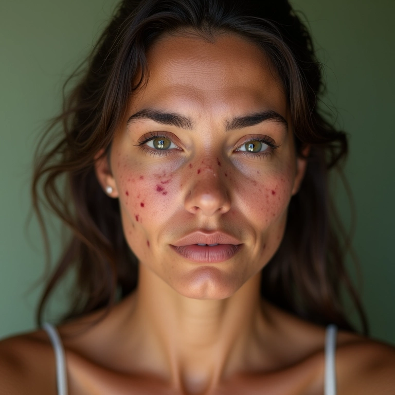 Mulher brasileira com acne e hirsutismo, sintomas da SOP.