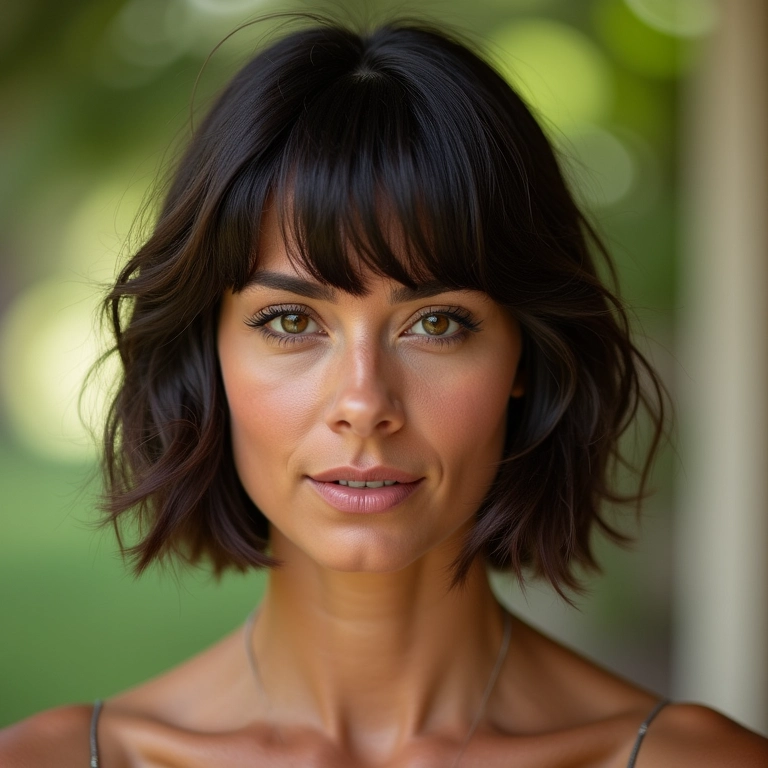 Mulher brasileira com corte moderno que reduz o volume.