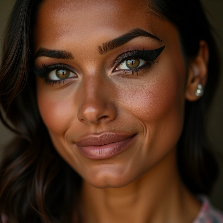 Mulher brasileira com maquiagem nos olhos, destacando o olhar.