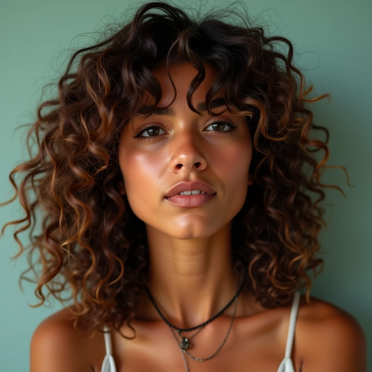 Mulher brasileira com shaggy hair despojado e moderno.