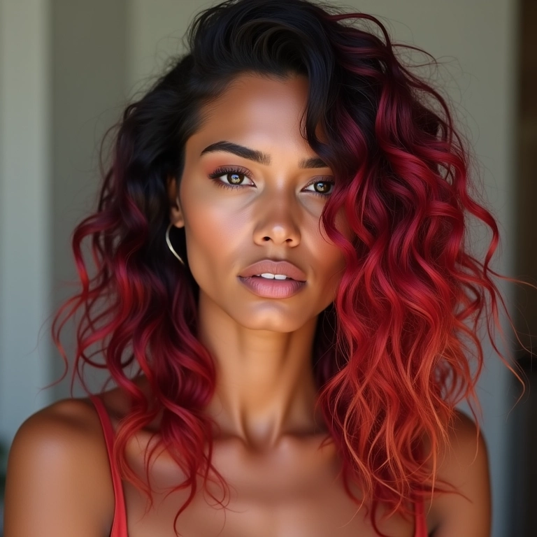 Mulher brasileira exibindo diferentes cores de cabelo populares.