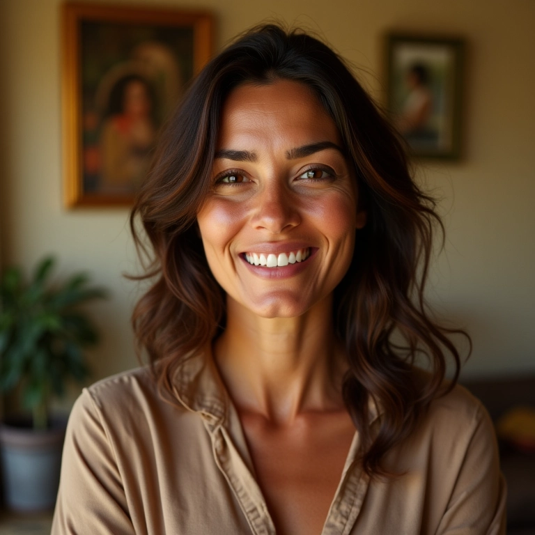 Mulher brasileira sorrindo, transmitindo autoconfiança e autoestima.