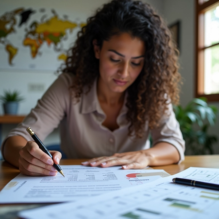 Mulher brasileira trabalhando em um plano de negócios detalhado.