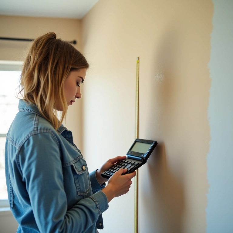 Mulher calcula quantidade de tinta.