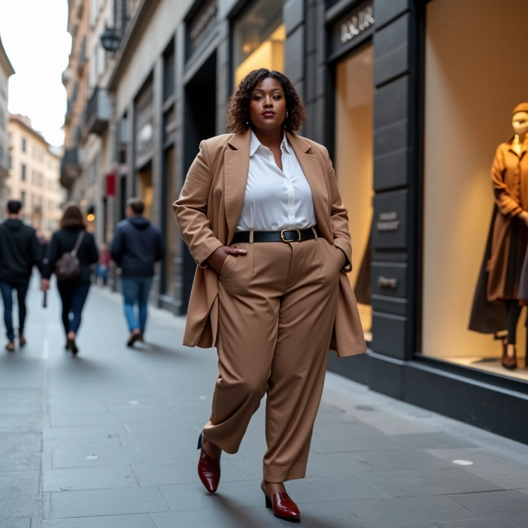 Mulher caminhando pela Via Montenapoleone em Milão.