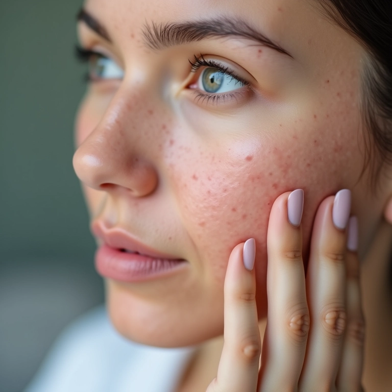 Mulher com acne usando Leite de Rosas