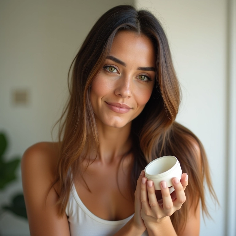 Mulher com cabelo com progressiva aplicando óleo de coco.
