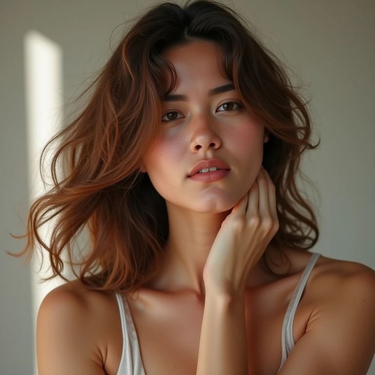 Mulher com cabelo danificado aplicando L'Oréal Paris Cicatri Renov.