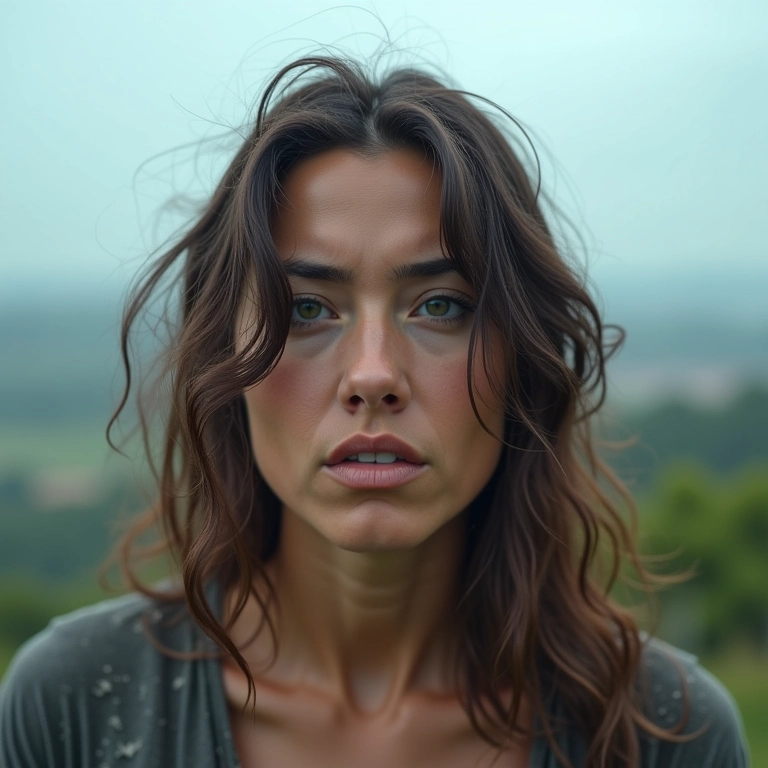 Mulher com cabelo frisado lutando contra a umidade do ar.