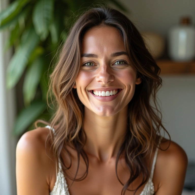 Mulher com cabelo levemente oleoso após umectação.