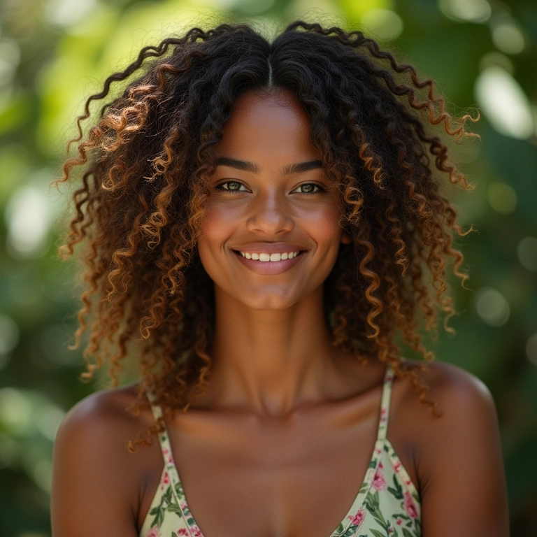 Mulher com cabelo misto usando produtos diferentes.