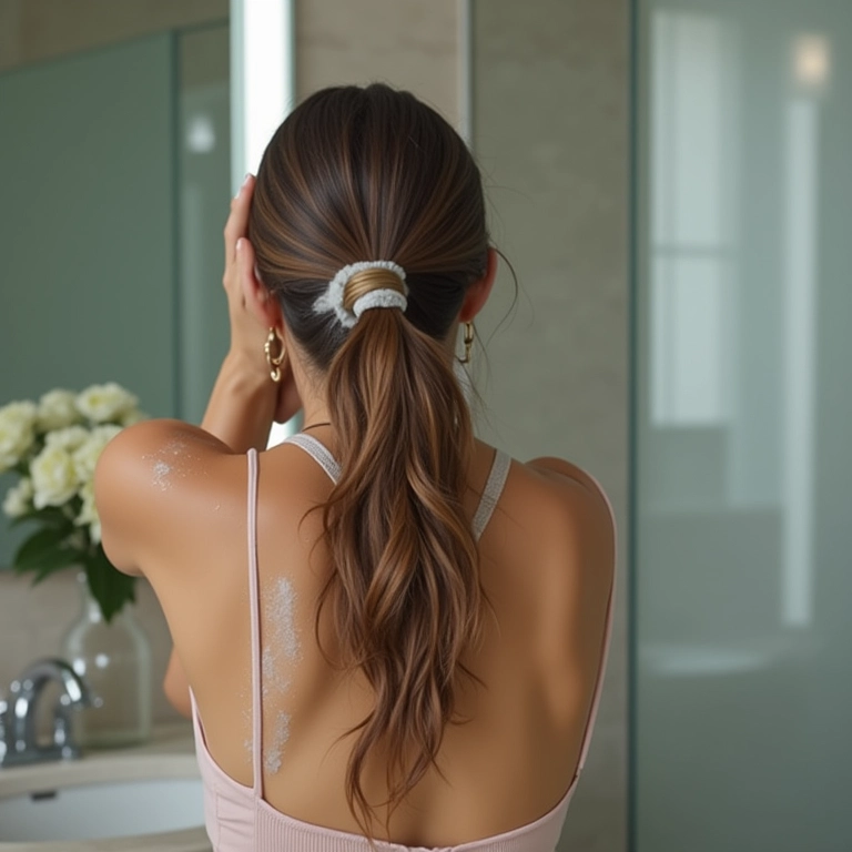 Mulher com cabelos quimicamente tratados lavando com shampoo específico.