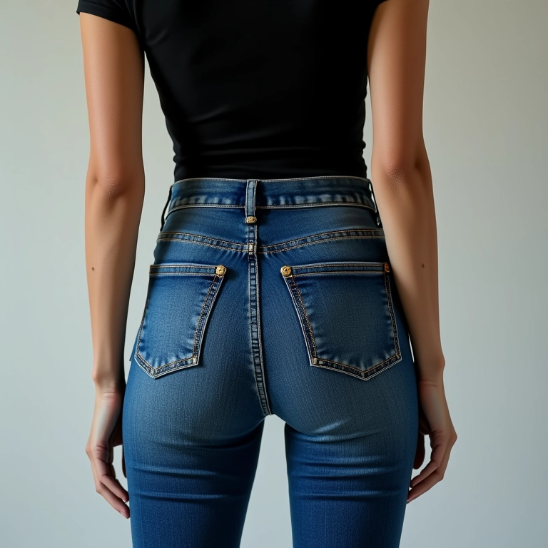 Mulher com calça flare e blusa justa preta.