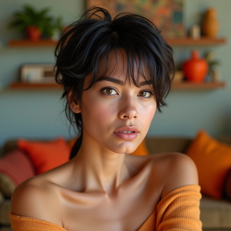 Mulher com corte de cabelo em camadas para cabelo fino