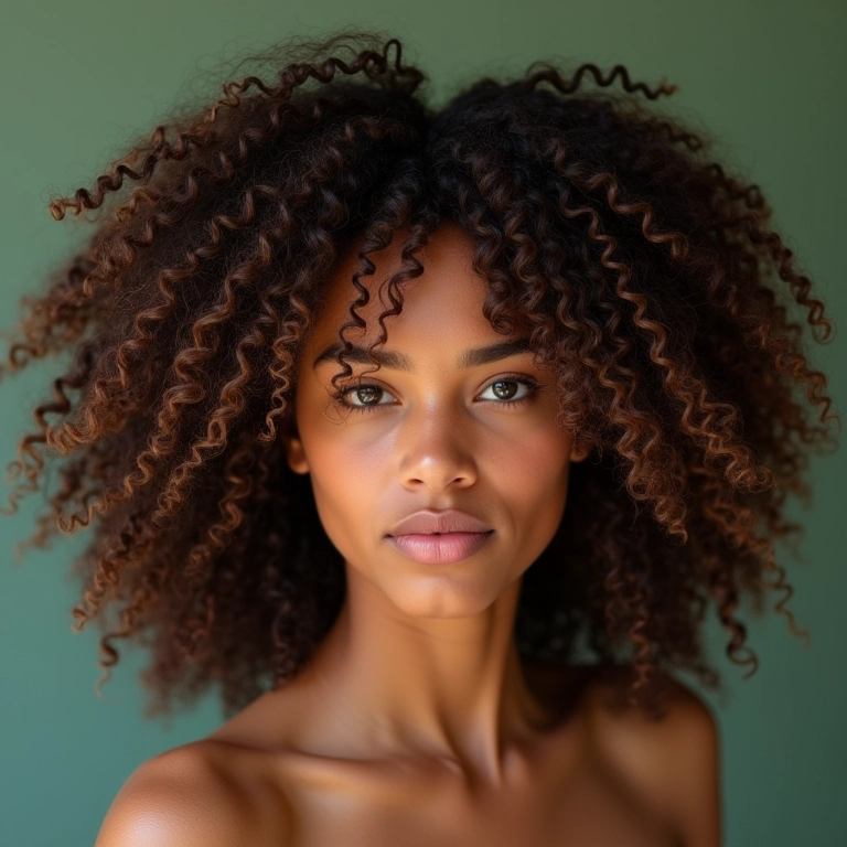Mulher com diferentes tipos de cabelo, representando genética e diversidade capilar.
