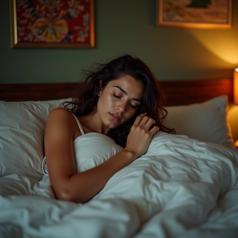Mulher com insônia, incapaz de dormir em sua cama.