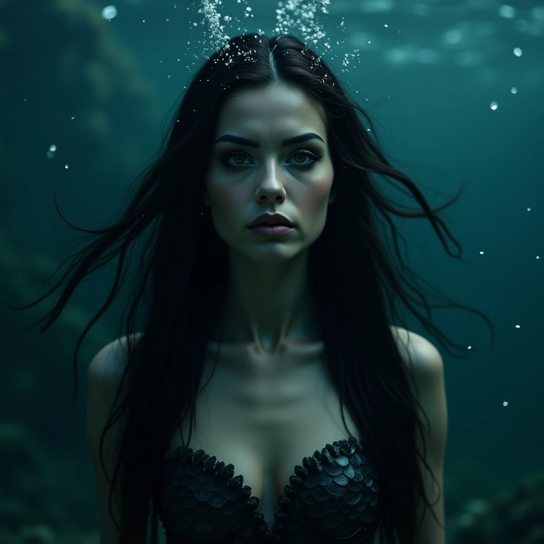 Mulher com maquiagem de sereia sombria e misteriosa para o Halloween.