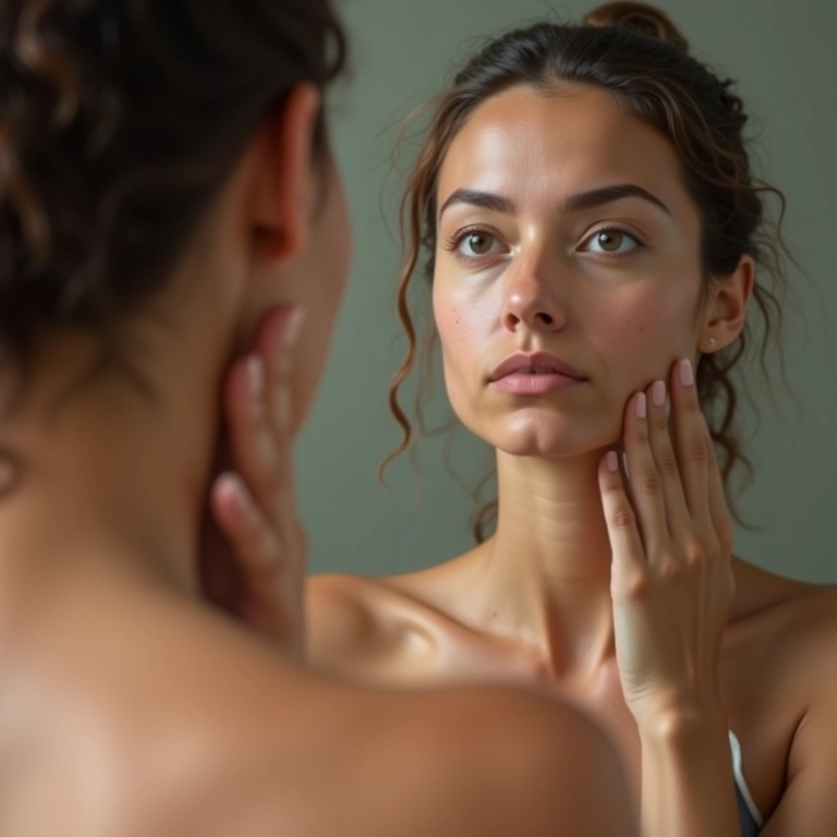 Mulher com pele oleosa refletindo sobre a importância da esfoliação.