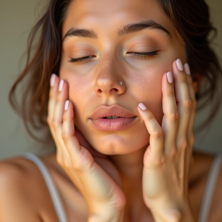 Mulher com pele sensível aplicando protetor solar com cor hipoalergênico.