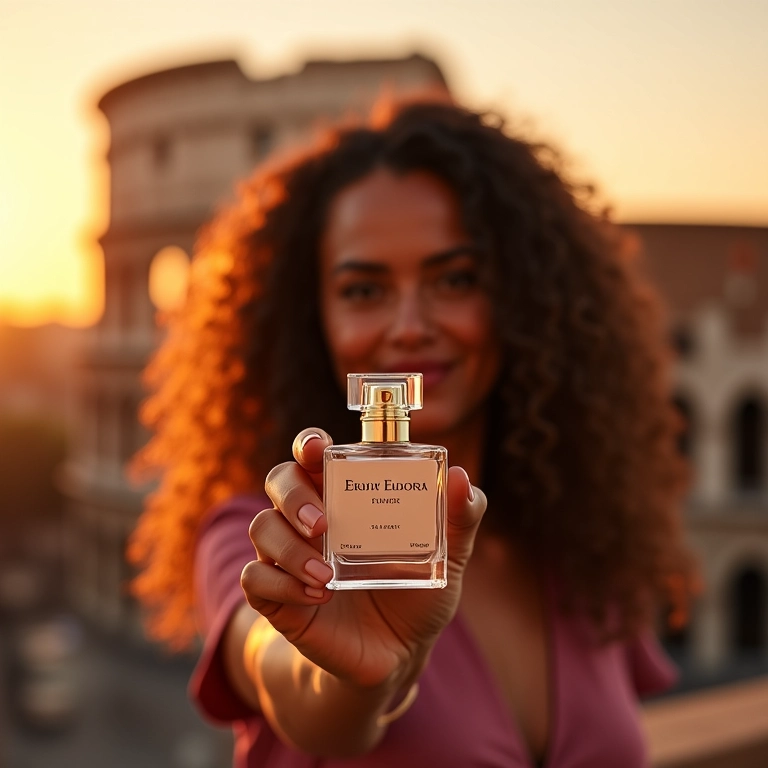Mulher com perfume Eudora em frente ao Coliseu em Roma.