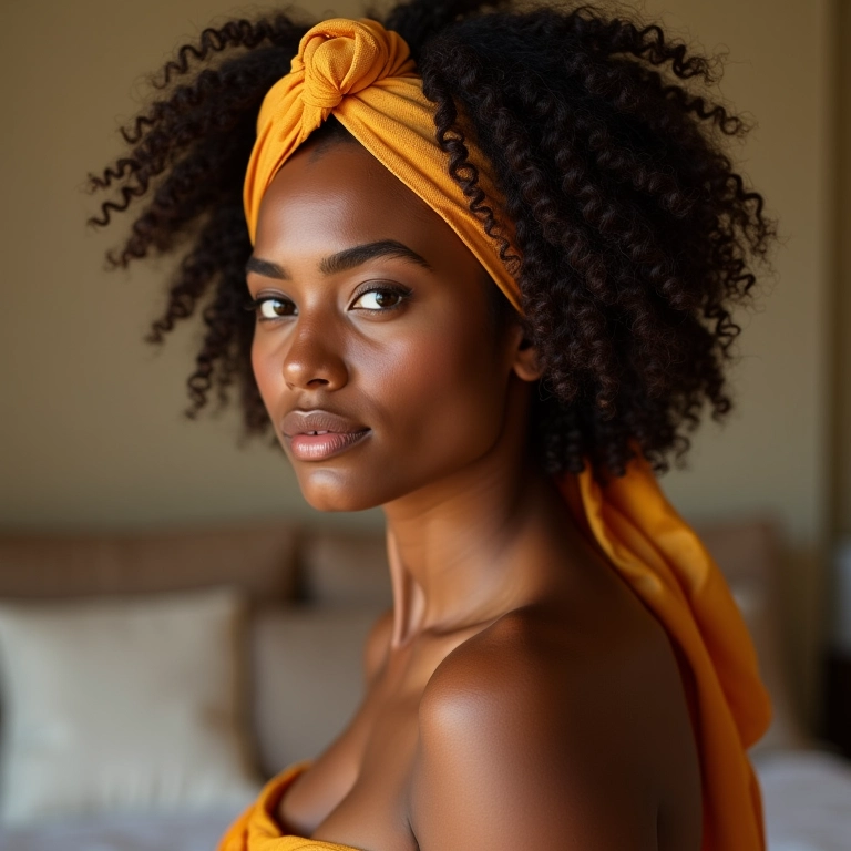 Mulher com umectação noturna nos cabelos cacheados 3B.