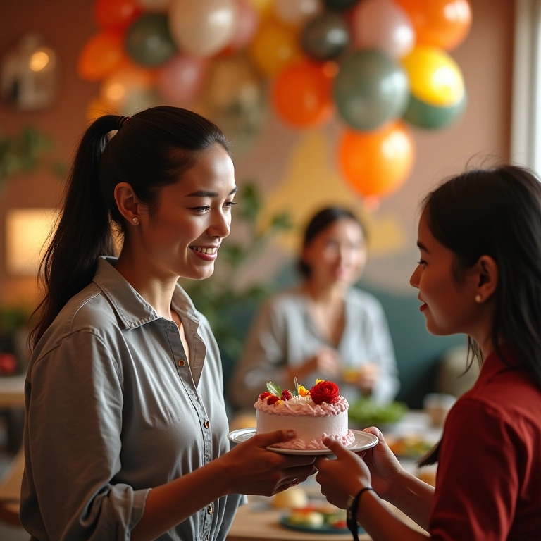 Mulher comemorando aniversário em hotel com decoração especial