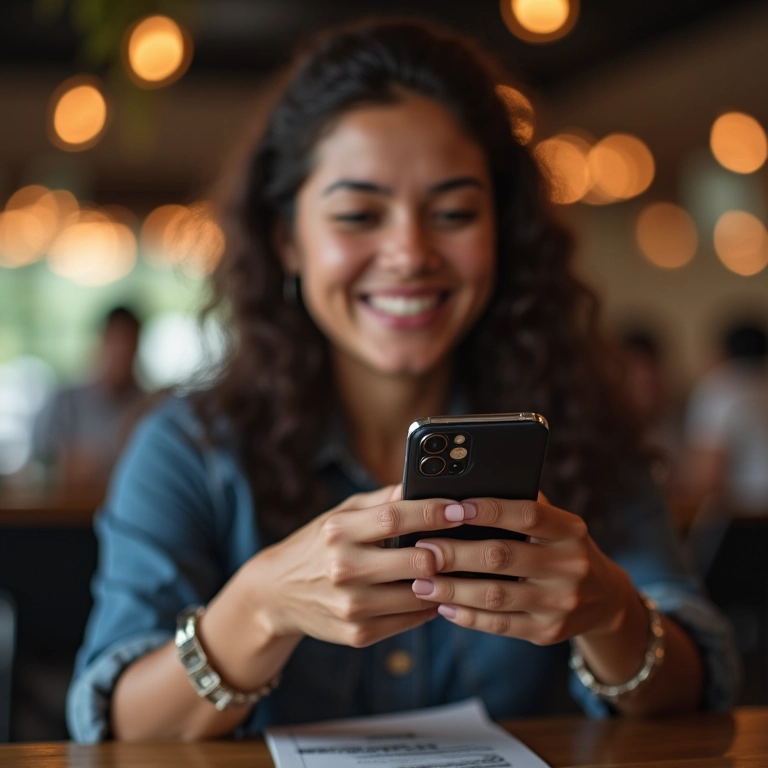 Mulher compartilhando trecho de carta de amor nas redes sociais.