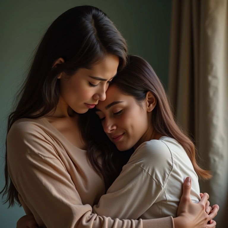 Mulher confortando amiga, representando o cuidado e a proteção do signo de Câncer.