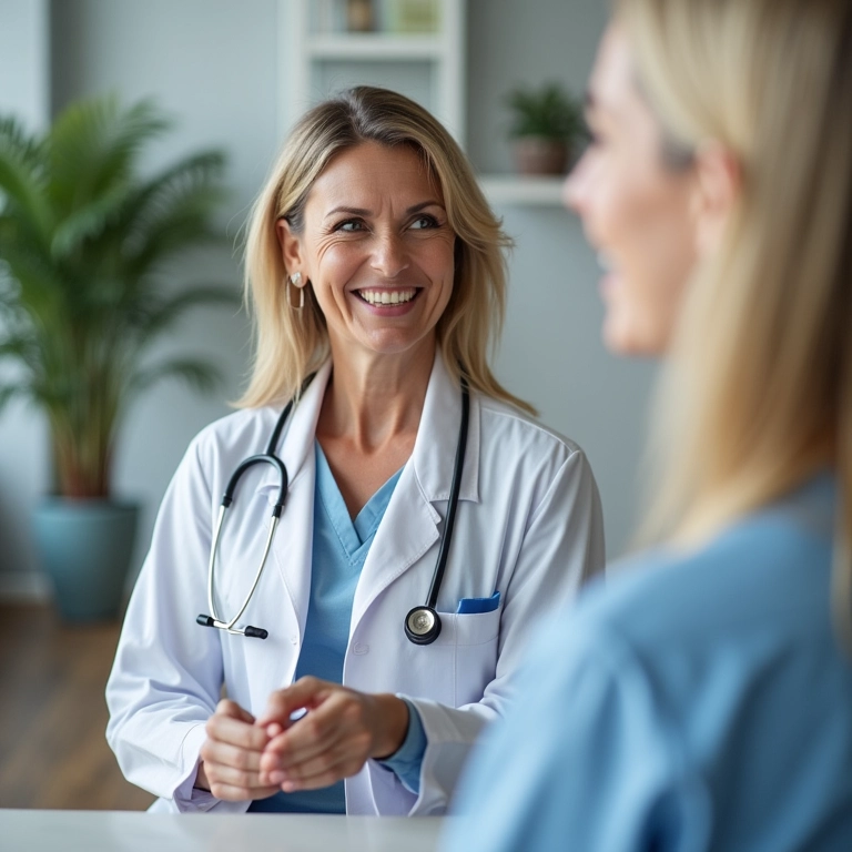 Mulher consultando um médico sobre seus níveis hormonais para a saúde óssea.