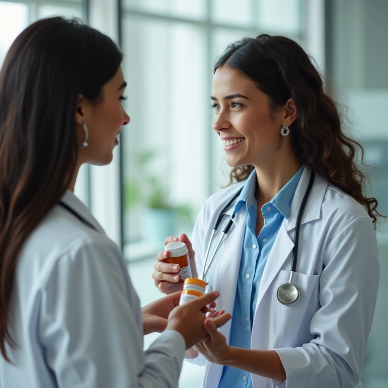 Mulher conversando com um médico sobre suplementação para queda de cabelo pós-parto.