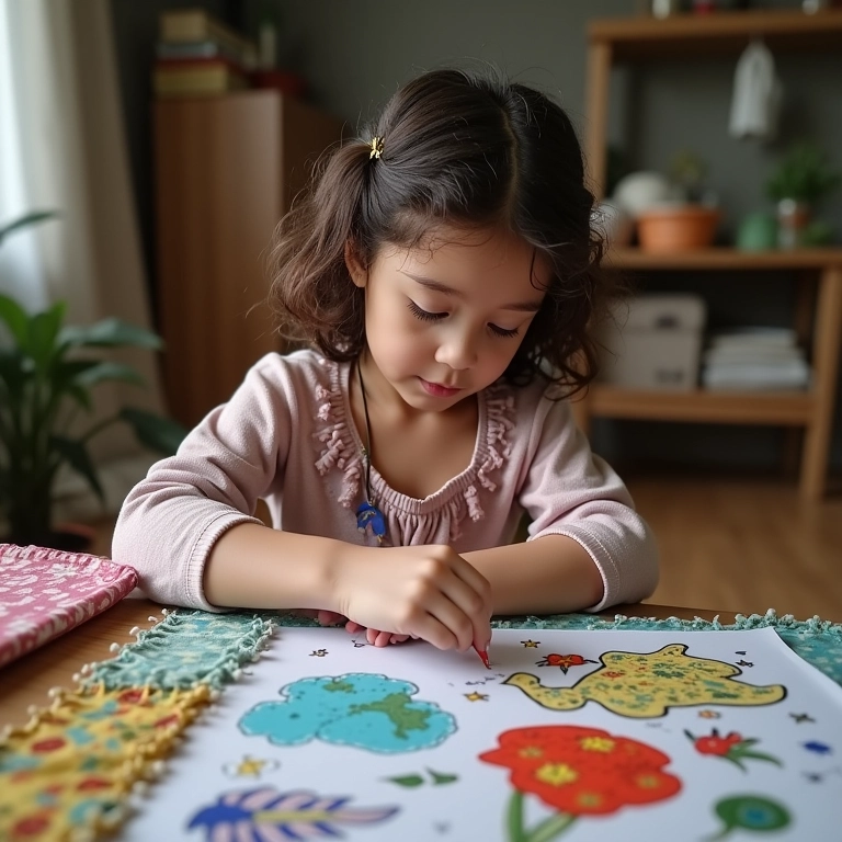 Mulher costurando livro sensorial personalizado com texturas e cores.