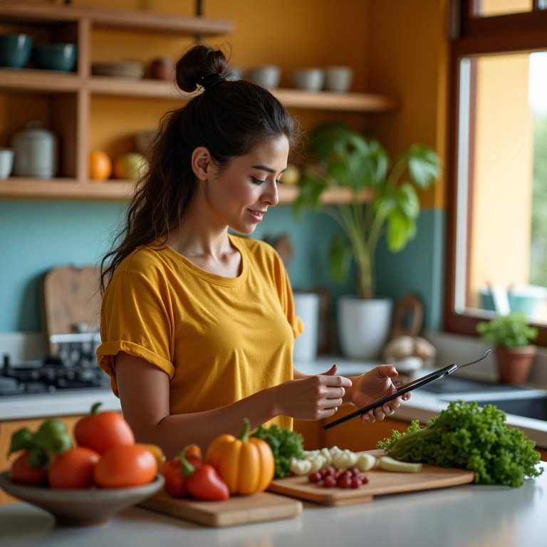 Mulher criando rotina flexível na cozinha.