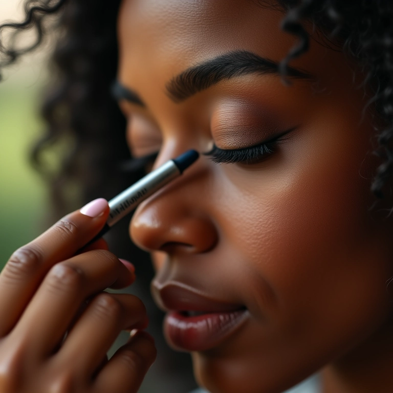 Mulher de pele negra aplicando Multi Stick da Mari Maria Makeup nas pálpebras.