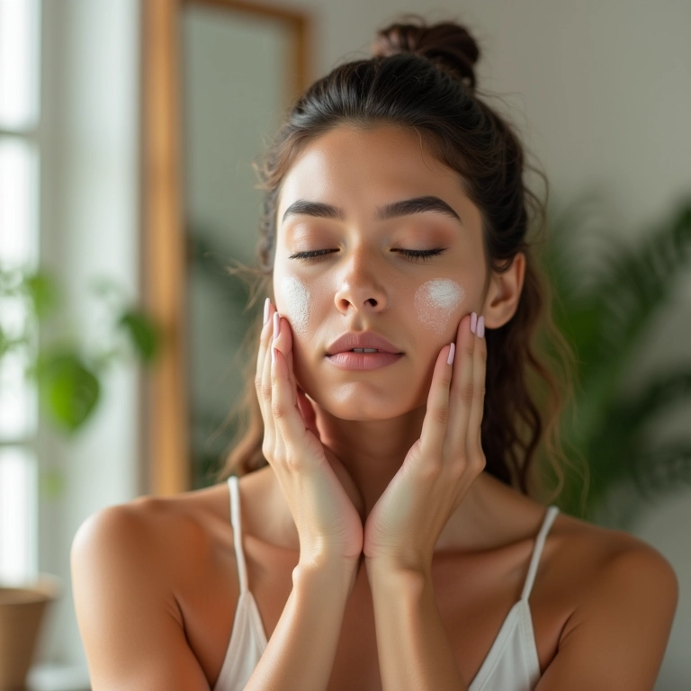 Mulher de pele quente testando diferentes cores de corretivo.