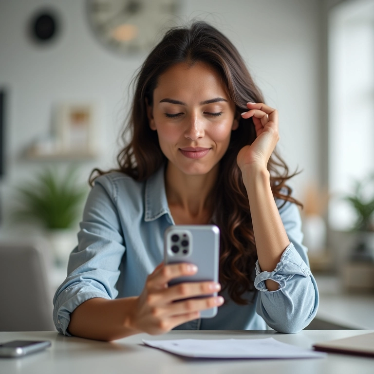 Mulher deletando app de rede social, monitorando tempo de uso.