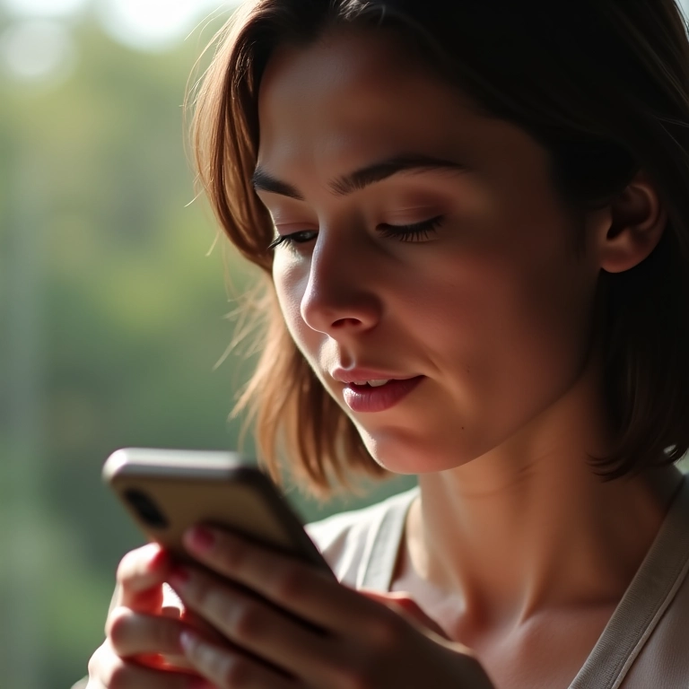 Mulher desativando notificações não essenciais no celular.