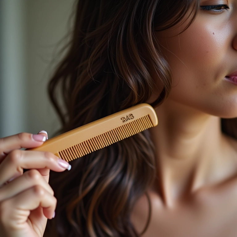 Mulher desembaraçando suavemente o cabelo ondulado 2A.