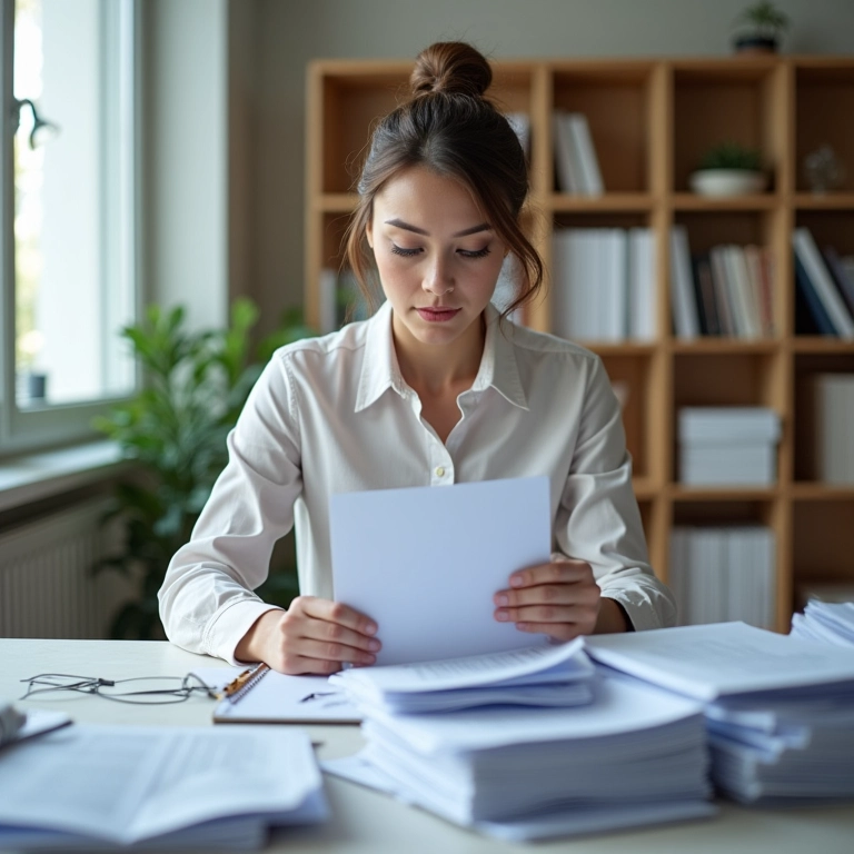 Mulher digitalizando documentos, organização digital, sem papel.