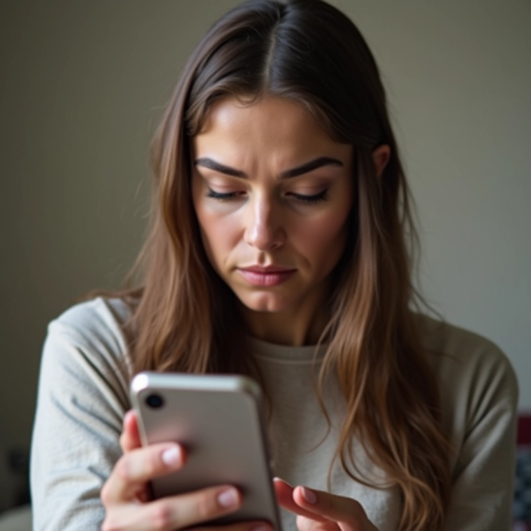 Mulher dizendo 'não' ao telefone, estabelecendo limites saudáveis para proteger sua saúde mental.