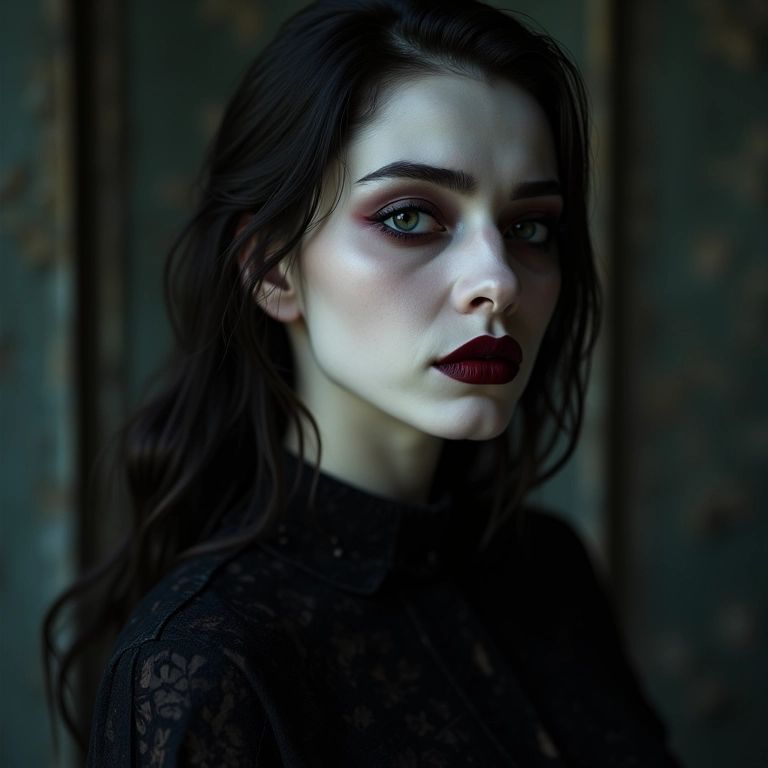 Mulher elegante com maquiagem de vampira para o Halloween.