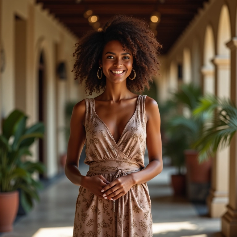 Mulher elegante recebendo upgrade em hotel no Brasil