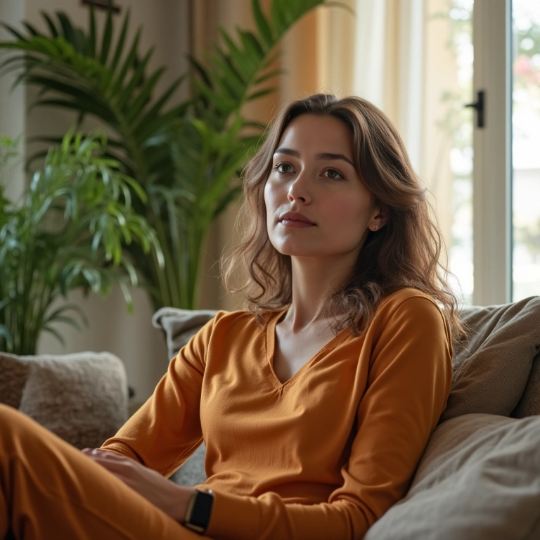 Mulher em sala ensolarada, expressando esperança após o divórcio.