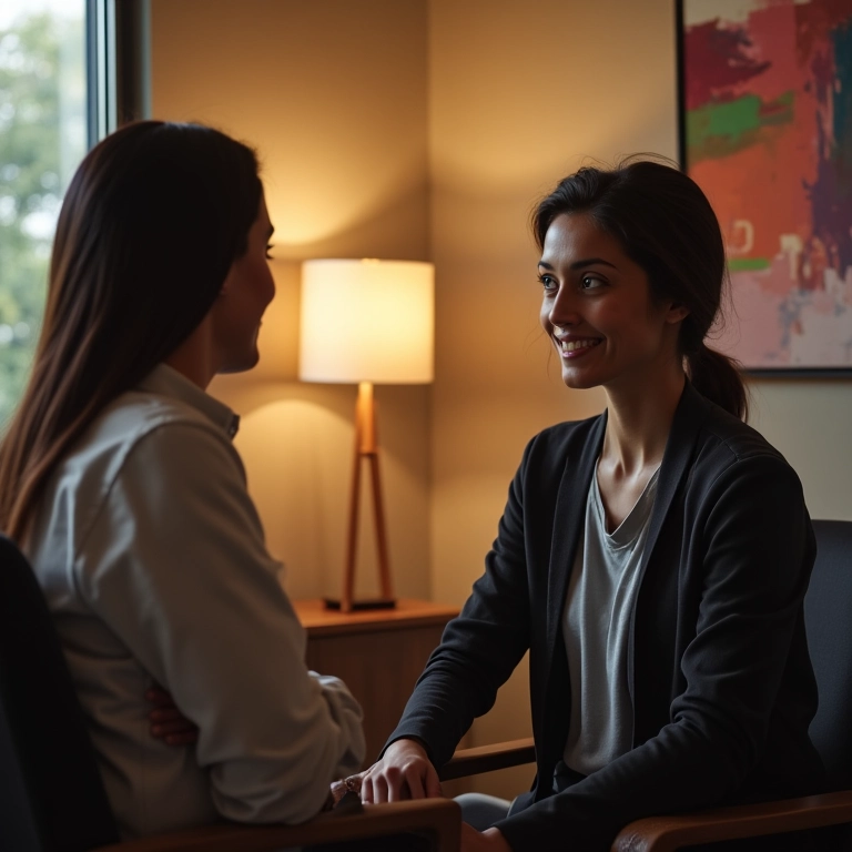 Mulher em sessão de terapia, buscando ajuda profissional.