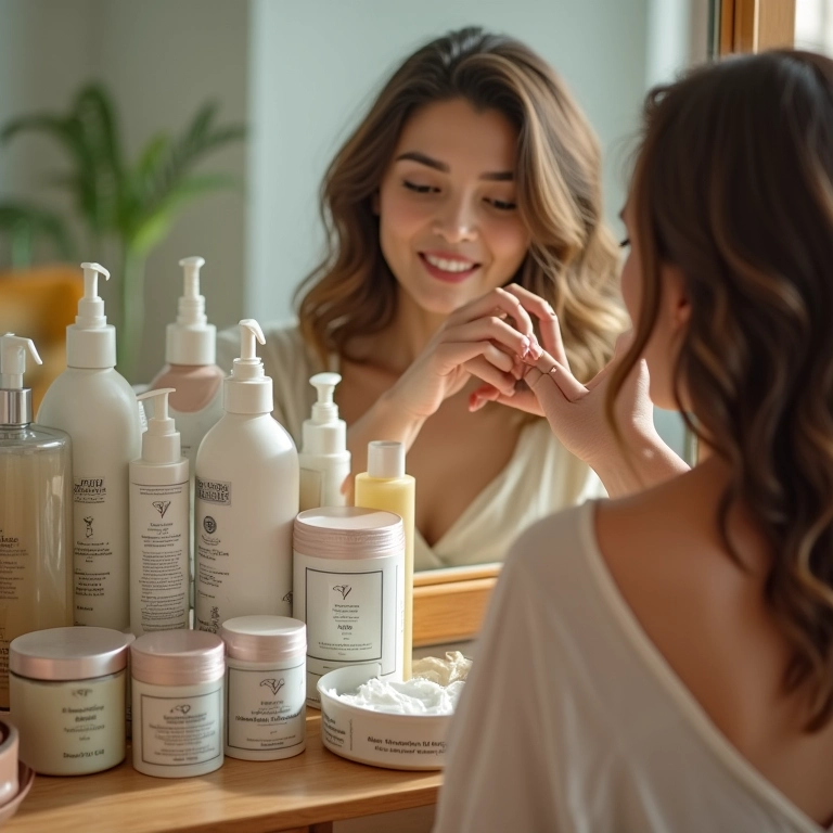 Mulher escolhendo máscara de hidratação ideal para uso noturno.
