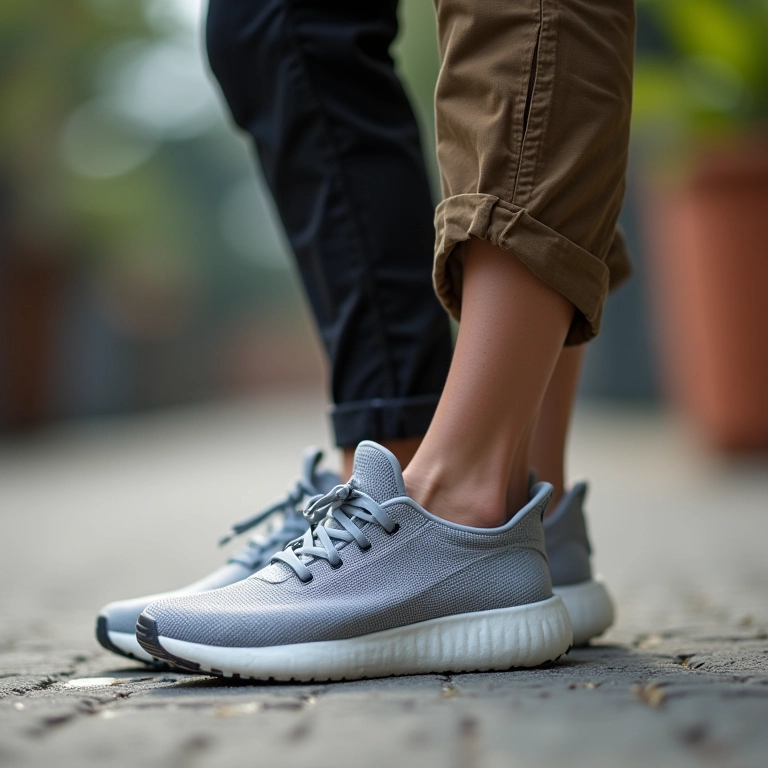 Mulher estilosa usando tênis da moda em cenário urbano brasileiro.