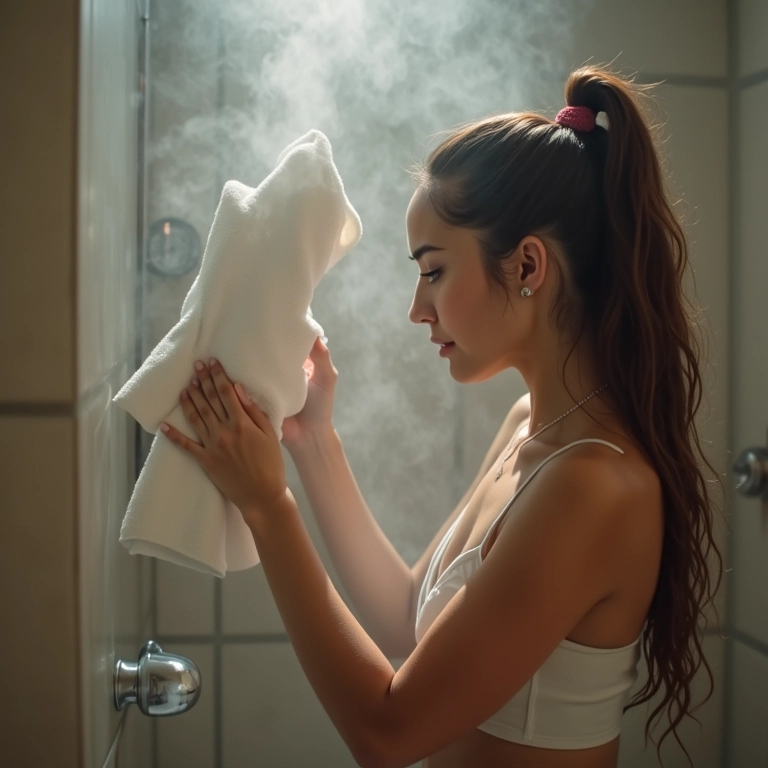 Mulher evitando banhos quentes e prolongados no inverno.