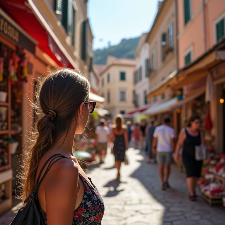Mulher explorando as ruas históricas de Dubrovnik, Croácia.