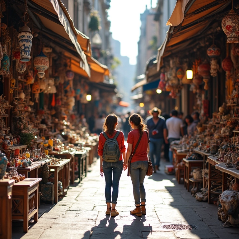Mulher explorando o mercado de San Telmo em Buenos Aires.