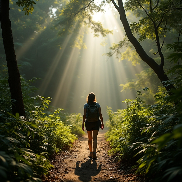 Mulher explorando trilhas no Parque Nacional do Iguaçu.