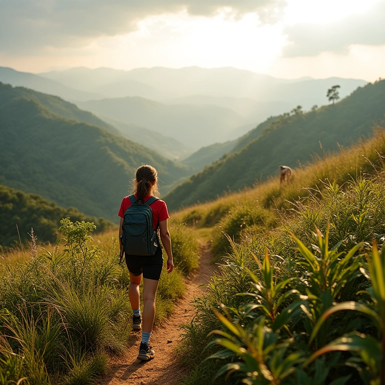 Mulher fazendo trilha na Boca da Onça, Bonito MS, com paisagens de tirar o fôlego.